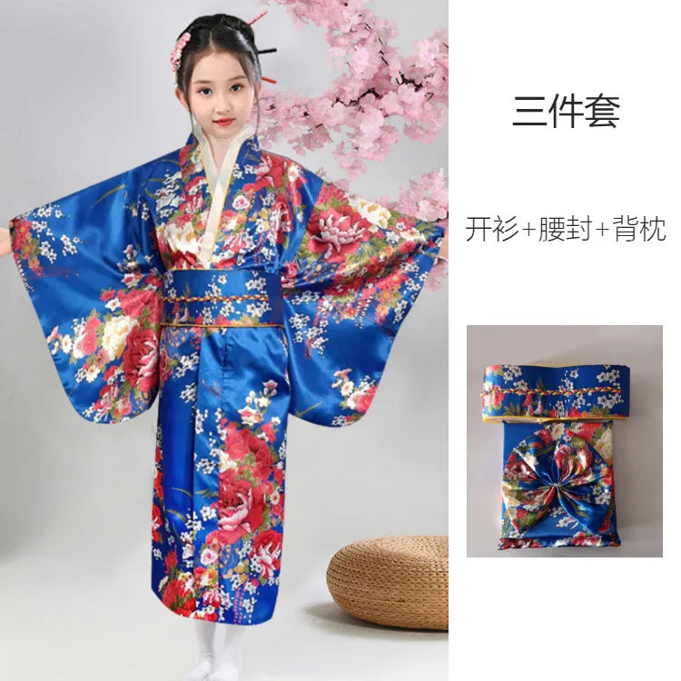 Children Kimono Traditional Japanese Style Peacock Yukata Dress for Girl Kid Cosplay Japan Haori Costume Asian Clothes