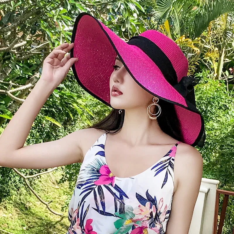 Summer Straw Hat Women's Hats Beach Holiday Visors Female Protection Big Eaves Bucket Hat Cap Women Sun Hat Panama Caps Foldable