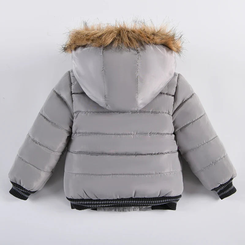 2-6 Years Autumn Winter Boys Jacket Warm Fur Collar Fashion Baby Girls Coat Hooded Zipper Outerwear Birthday Gift Kids Clothes