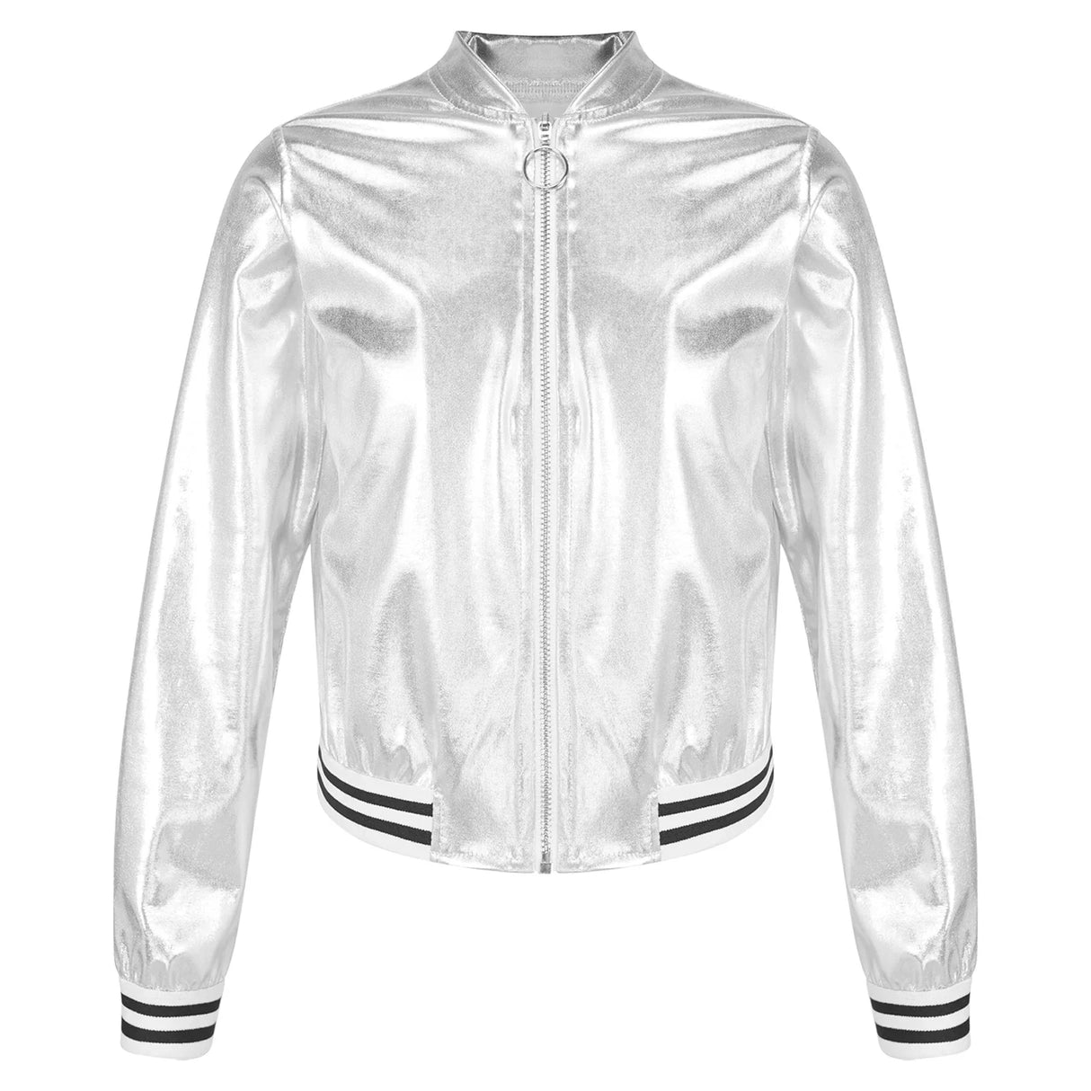 Kids Girls Shiny Baseball Jacket Bolero Disco Blazer Street Dance Wear Long Sleeve Metallic Zipper Bomber Coat Outerwear