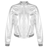 Kids Girls Shiny Baseball Jacket Bolero Disco Blazer Street Dance Wear Long Sleeve Metallic Zipper Bomber Coat Outerwear