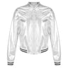 Kids Girls Shiny Baseball Jacket Bolero Disco Blazer Street Dance Wear Long Sleeve Metallic Zipper Bomber Coat Outerwear