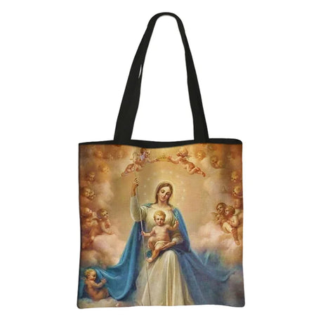 Our Lady of Guadalupe Virgin Mary Print Handbag Women Catholic Churches Canvas Shopping Bags Casual High-capacity Tote Bag Gift