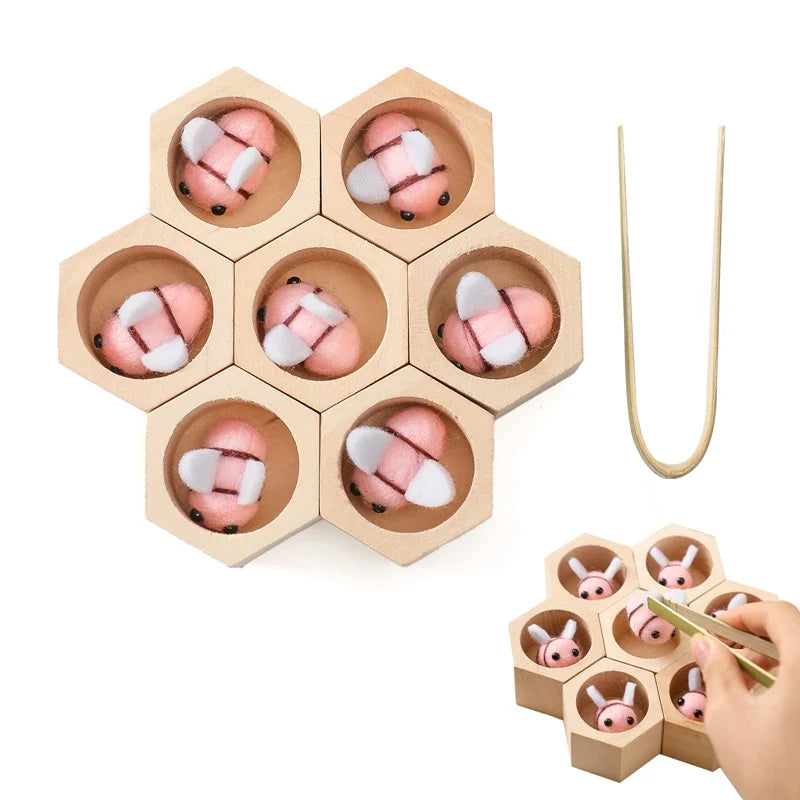 Montessori Honeycomb Wooden Toys Bee Educational Toys Assemble The Block Beehive Toys Hand-foot Coordination Toy A Gift For Baby