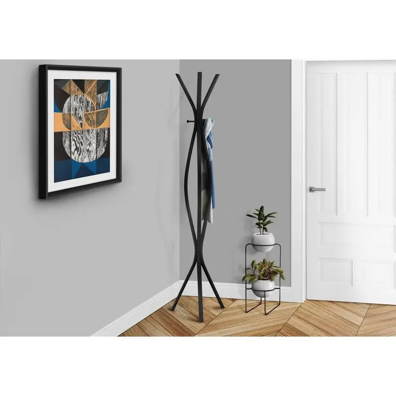 Sleek Black 72" Contemporary Metal Coat Rack for Modern Interiors