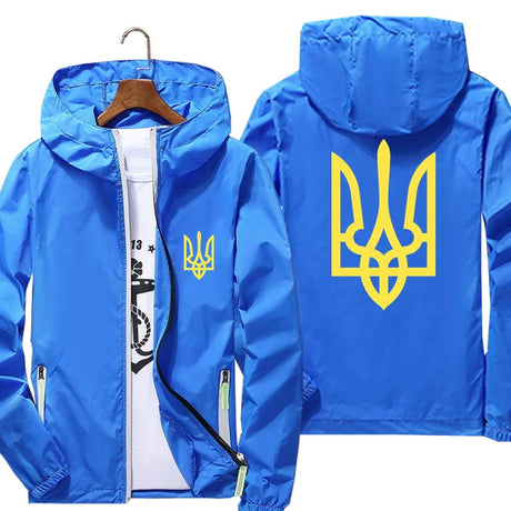 Men's Windbreaker Ukraine Ukrainian Logo Zipper Sports Pilot Thin Reflective Sunscreen Skin Ultra Light Jacket Coat Clothing 6XL