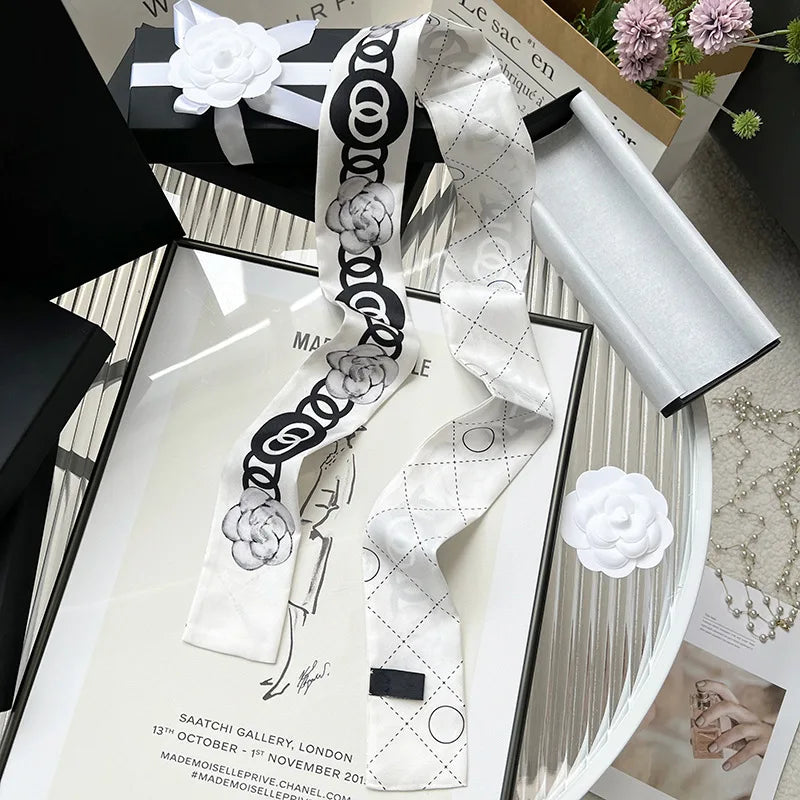 100% Silk Heavy silk Scarf Small fragrance style Long thin narrow tie bag Ribbon decorative streamers neck tie headband gift