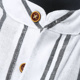 Cotton Linen Shirt Men's Summer Short-sleeved Striped Shirts Solid Color Turn-down Collar Casual Beach Style Blouse Top Pullover