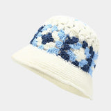 Korean Hand knit Crochet Bucket Hats Spring Summer Soft Straw Sun Hat Women Bucket Hats Plaid Designer Bob Fisherman Cap