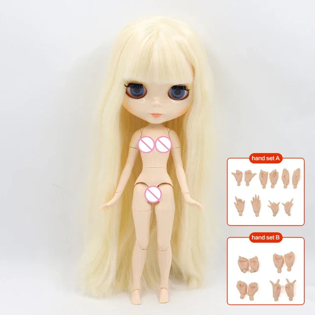 ICY DBS Blyth doll 1/6 BJD Customized nude joint body with white skin, glossy face,blue background is matte face girl gift, toy