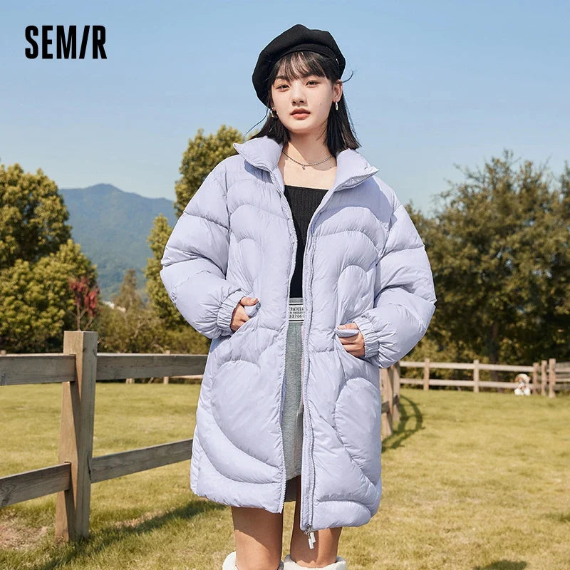 Semir Down Jacket Women Double-Proof Jacket Winter New Stand-Up Collar Love Quilted Mid-Length Bread Coat