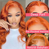 Wiggogo Body Wave 13X6 Hd Lace Frontal Wig Orange Ginger Lace Front Wig Human Hair Hd Lace Wig 13X4 Lace Frontal Human Hair Wigs