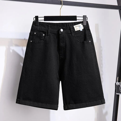 150Kg Plus Size Women's Five-Point Denim Shorts Hip 150 Summer High-Waist Loose Wide Leg Pants Blue Black 5XL 6XL 7XL 8XL 9XL