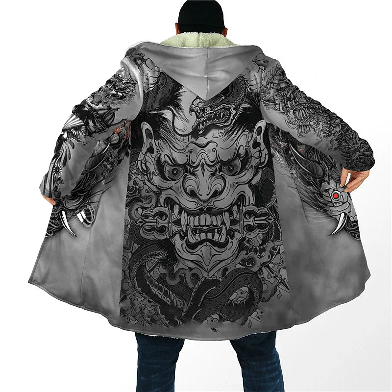 Men Fleeced Coat Winter Padding Windbreaker Eagle Wolf Tribal Parka Zip-up Hoodies Clothing Sweatshirts Outerwear Oversize Tops