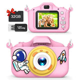 Kids Selfie Camera New Cartoon HD Kids Digital Video Cameras Toys with 32GB SD Card for Children Christmas Birthday Gifts