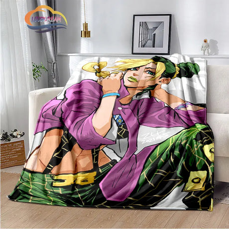 Anime JoJo's Bizarre Adventure Stone Ocean flannel Blanket Throw blanket Warm Sofa bed  children and girls Gift s