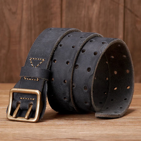 Thick Original Leather Belt Vintage Men Wide Belt Male Cowhide Real Genuine Leather Double Prong Buckle Strap Cowboy Jeans Belt