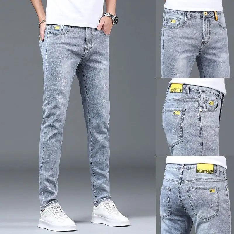 New Harajuku Fashion Spring Autumn Luxury Brand Korean Style Casual Clothes Blue Denim Stylish Designer Slim Men's Jeans Pants