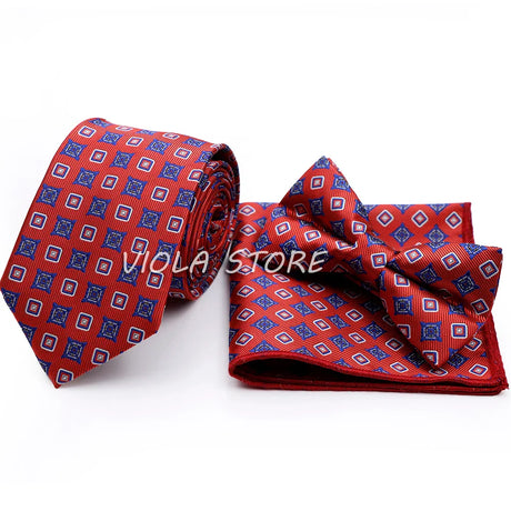 45 Color Paisley Geometry Striped 7.5cm Tie Set Polyester Floral Bow Hanky Wedding Party Business Suit Cravat Men Gift Accessory