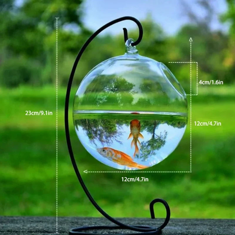 Fish Bowl,Transparent Spherical Glass Handmade Fish  Round Shape Hanging Glass Aquarium Fish Bowl Clear Plant Terrarium Gift