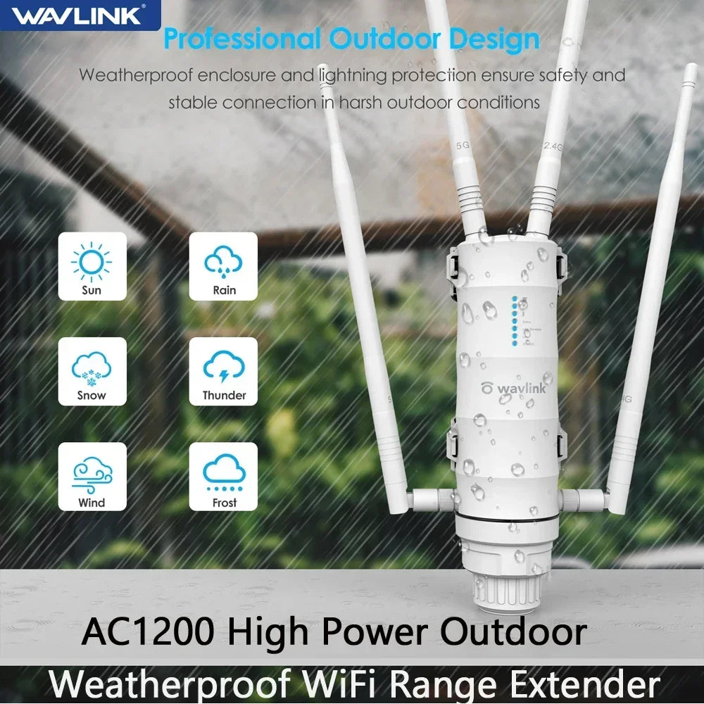 Wavlink AC1200/600/300 Outdoor Waterproof Wireless WiFi Repeater AP/WiFi Router Dual Dand 2.4G+5G Long Range Extender Antenna