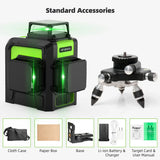 Huepar 12 Lines 3D Cross Line Laser Level Kit Osram Green Laser Beam Self-Leveling 360 Vertical Horizontal with Receiver Tripod