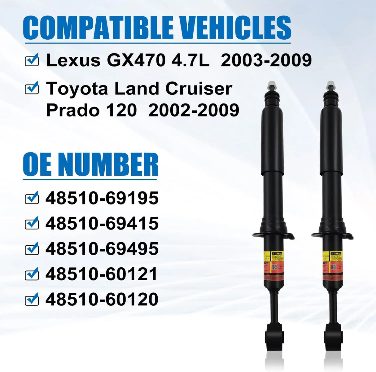 4853060071 48510-69195 2pcs Front/Rear Shock Absorber for Toyota Land Cruiser Prado 120 2002-2009 4853069185