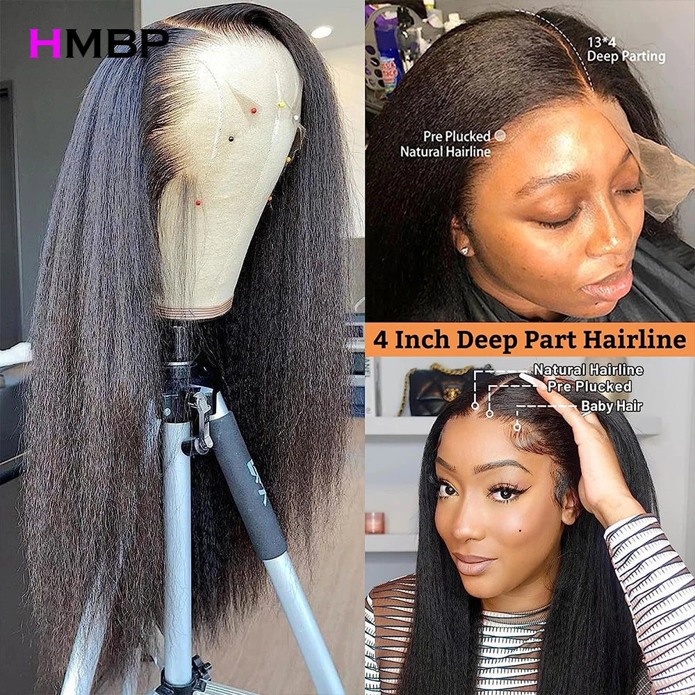 Kinky Straight Wig 360 Glueless Full Lace Wig 13x6 HD Lace Front Wigs For Women 350 Density Preplucked Lace Frontal Wig 30Inch