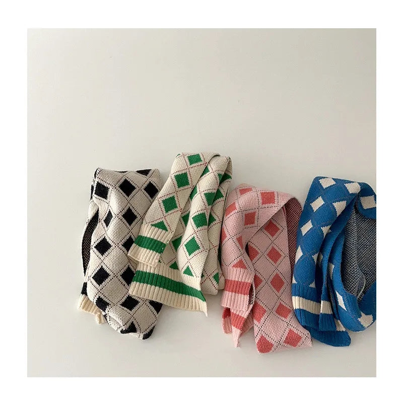 deer jonmi Korean Style New Winter Children Knitted Scarves Korean Style Thicken Warm Toddlers Kids Chic Plaid Shawl