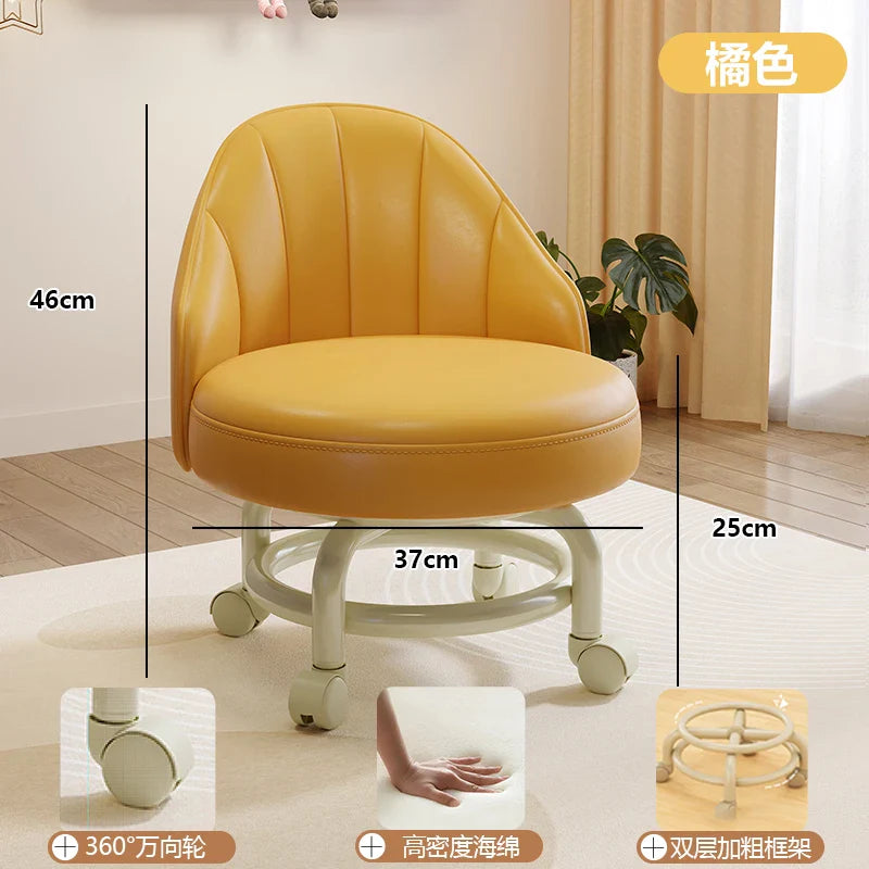 Household stool with wheel pulley low stool door change shoes small stool mobile backrest stool children small chair backrest