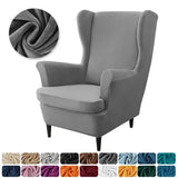 Velvet Stretch Wingback Chair Covers Wing Armchair Cover with Seat Cushion Covers Elastic Sofa Slipcovers Pokrowce Na Fotele