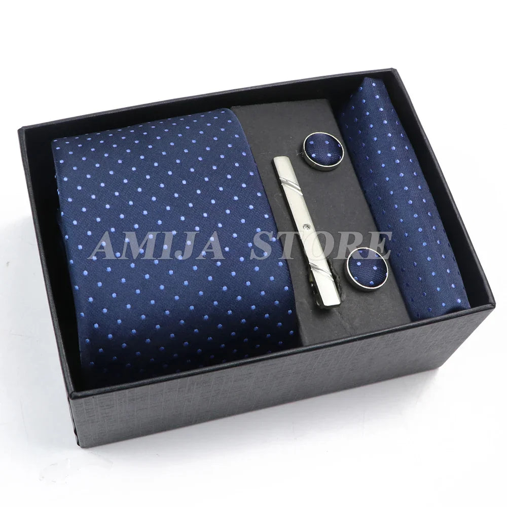 Men's Tie Gift Box With Neckties Handkerchiefs Cufflinks Tie Clips  Plaid Dot 5-Piece sets Group Business Wed Festival Formal Ti