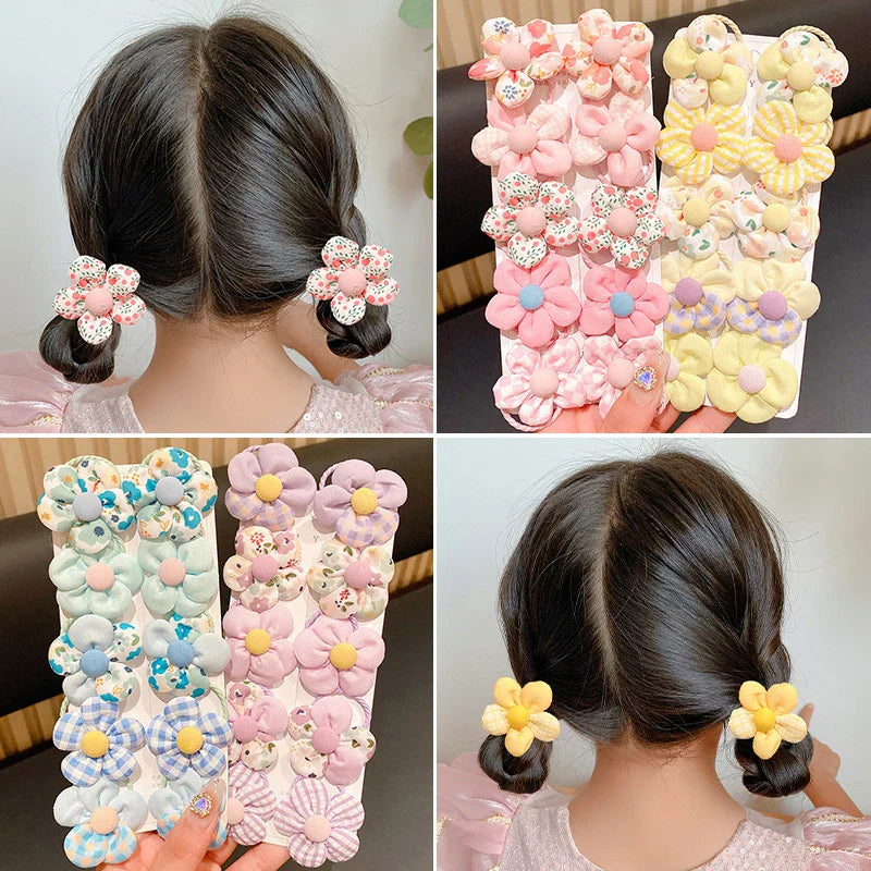 10Pcs Baby Cute Flower Hair Ring Rope Elastic Hair Rubber Bands for Kids Hair Tie Headdress Girls Hair Accessories