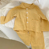 Kids Clothes Girls Loungewear Spring Cotton Yarn Polka Dot Boy Pajama Suit for Babies Casual Solid Young Children's Clothing