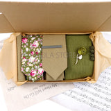 Viola Design 7 PCS Gift Box Cotton Sock Tie Sets Clip Pin Cufflinks Hanky Solid Floral Men Wedding Party Daily Cravat Accessory