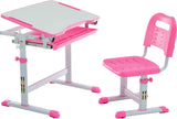 Kids Multifunctional Desk and Chair Set, Height Adjustable Children School Study Desk with Tilt Desktop, Metal Hook and Storage
