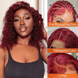 Deep Curly 99J Bob Wigs Human Hair Water Wave Burgundy Human Hair 13X4 Lace Front Bob Wig for Women Preplucked With Baby Hair