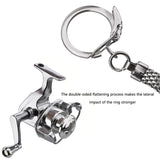 1Pcs Alloy Fishing Reel Drum Pendant Keychain Key Ring Outdoor Small Fishing Tackle Mini Miniature Sea Fishing Spinning Wheel