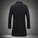 Atutumn Winter Long Warm Wool Trench Coat For Men Solid Color Single Breasted Luxury Wool Blends-Overcoat Tops Coats Clothing