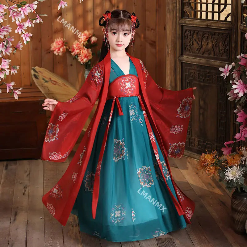 Ancient Kids Traditional Dresses Chinese Outfit Girls Costume Folk Dance Performance Hanfu Dress for Children