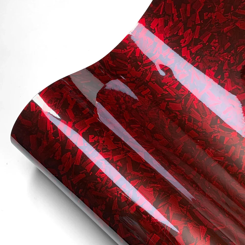 Carbon Fiber Film Glossy Forged Carbon Fiber Vinyl Wrap Car Accessories Red Self Adhesive Decal Stickers for Car Body Film 150cm