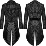 Classical Devil Mens Gothic Steampunk Tailcoat Jacket Black Brocade Damask Wedding European Clothing