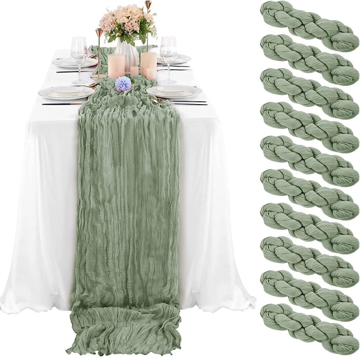 Crinkling Table runner gauze translucency doilies Holiday party wedding tablecloth 90x300cm twist Knit cloth table cover