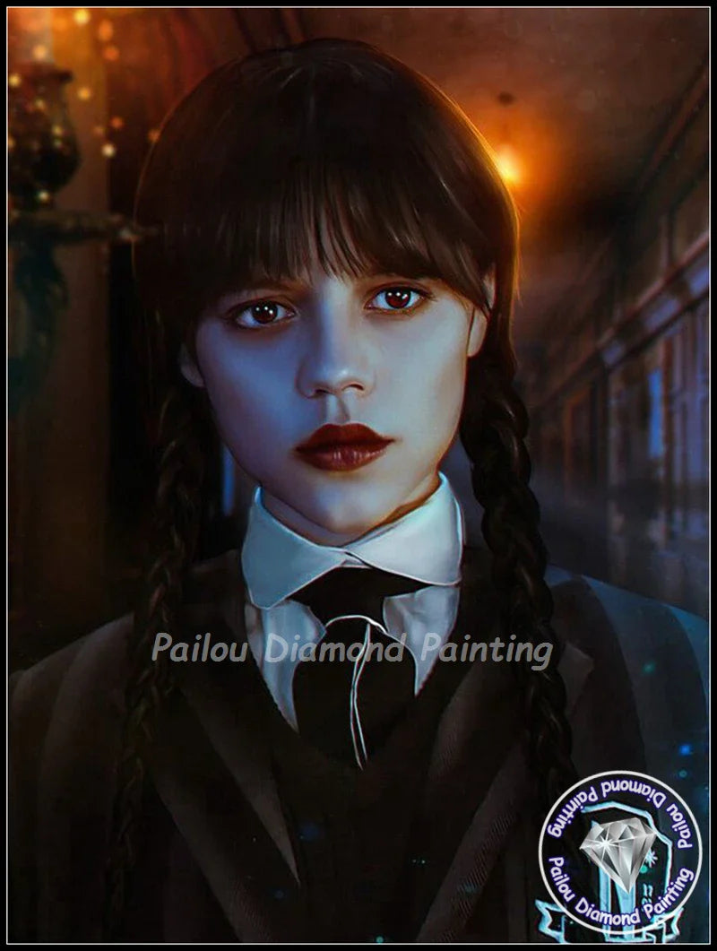 Gothic Girl Wednesday Addams Diamond Painting Dark Art  Jenna Ortega Horror Tv Full Cross Stitch Mosaic Halloween Home Decor