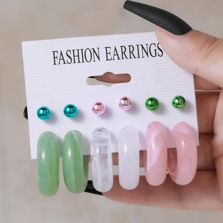 Simple Acrylic C-shaped Cut Earrings 5 Pairs Set New Fashion Colorful Geometric Metal Round Earrings Korean Jewelry for Women