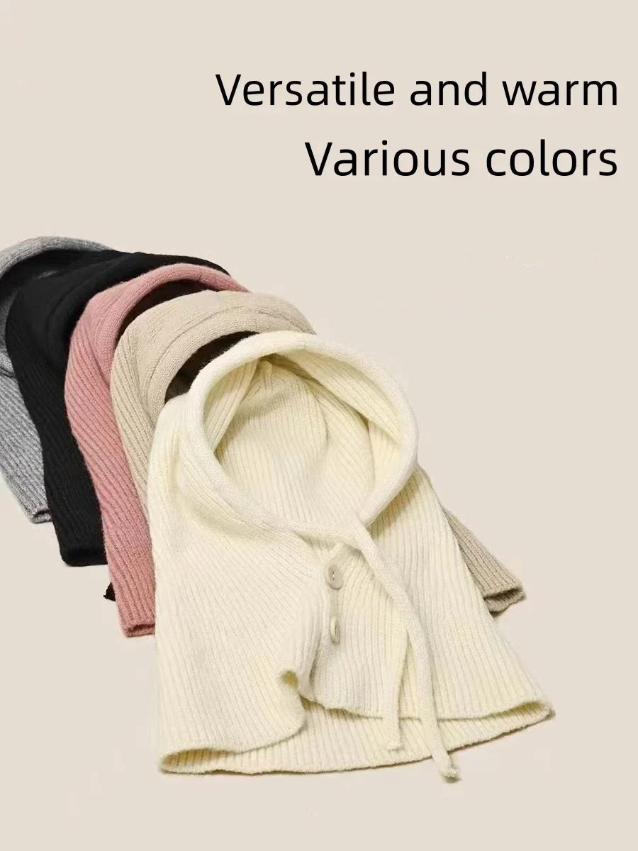 Winter Balaclava Hats For Men&Women Unisex Knitted Hooded Caps Outdoor Warmer Drawstring Hats One-Piece Neck Collar Beanies Cap