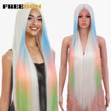 FREEDOM Synthetic Lace Front Wigs For Women Straight Hair Synthetic Lace Wigs 38 Inch Ombre Long Cosplay Wigs Blonde Pink Wig