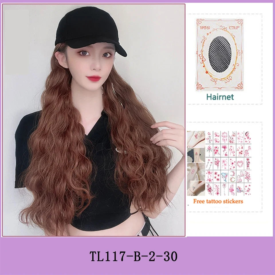 AS  Syntheti Curly hair Lamb wool fisherman hat Berets  Wig Natural Black Straight Wigs Naturally Connect Synthetic Hat Wig Adju