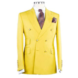 Luxury Men's Suit Blazer Yellow Regular Lenght Peak Lapel Hight Street Chic 2 Piece Jacket Pants Set Business Smart Casual Terno