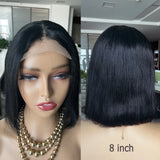 8-20 inch Straight Lace Front Wig Human Hair Wigs For Women Pre-Plucked Transparent Lace 13x4 Free Part Natural Black Bobbi